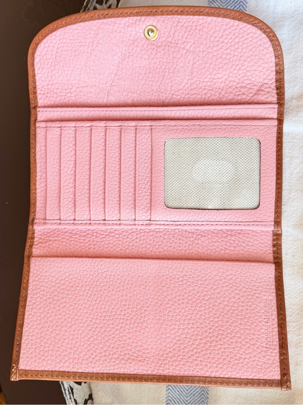 Dooney & Burke EUC Continental Clutch Wallet, Pink Pebbled Leather/British Tan - Picture 3 of 9